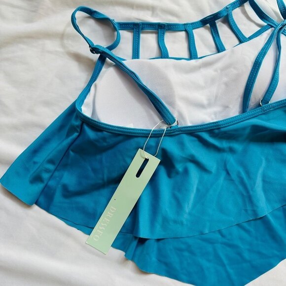Dressfo Teal Blue Swimsuit Top Tapered Ladder Tankini Swim Top NWT Size S - Picture 8 of 11